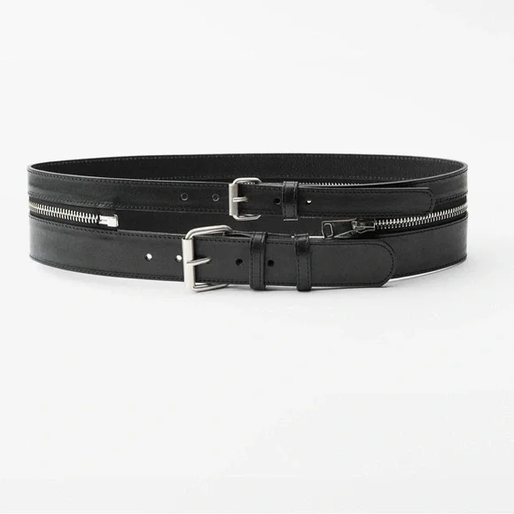 Zara Black Double Buckle Sash lether Belt NWT ZARA Leather Sash Belt | eBay main image 2
